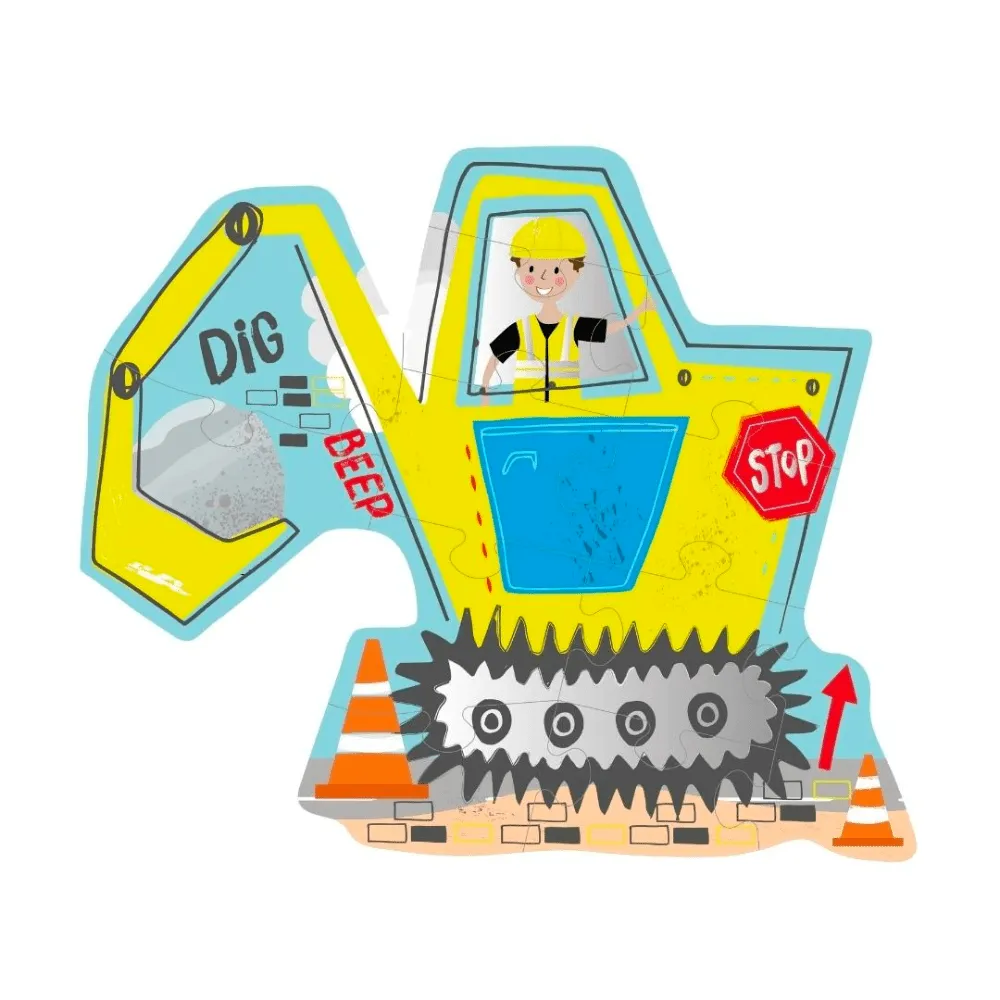 12pc Construction Digger Shaped Jigsaw Puzzle with Shaped Box