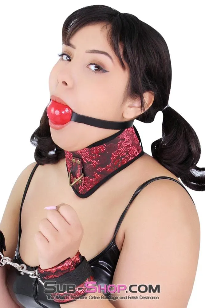 1500A      Thin Strap Buckling Ball Gag, Black Leather Strap, Candy Apple Red Ball