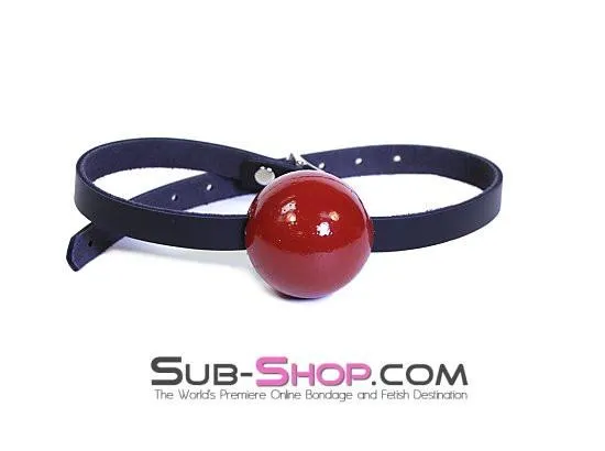 1500A      Thin Strap Buckling Ball Gag, Black Leather Strap, Candy Apple Red Ball