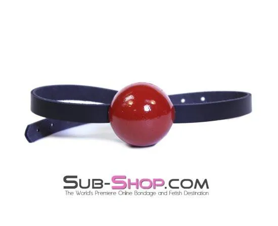 1500A      Thin Strap Buckling Ball Gag, Black Leather Strap, Candy Apple Red Ball