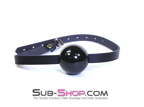 1501A      Thin Strap Buckling Ball Gag, Black Leather Strap, Black Ball