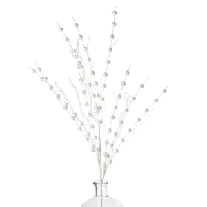 28" Glittered Ball Twig Spray: White