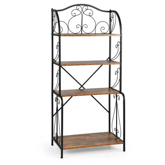 4-Tier Industrial Kitchen Baker's Rack with Open Shelves and X-Bar-Rustic Brown