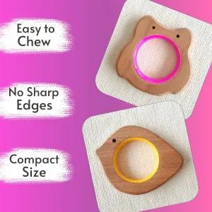 BABYCOV Cute Bird and Owl Natural Neem Wood Teethers for Babies | Natural and Safe | Goodness of Organic Neem Wood | Both Chewing and Grasping Toy | Set of 2 (Age 4  Months)