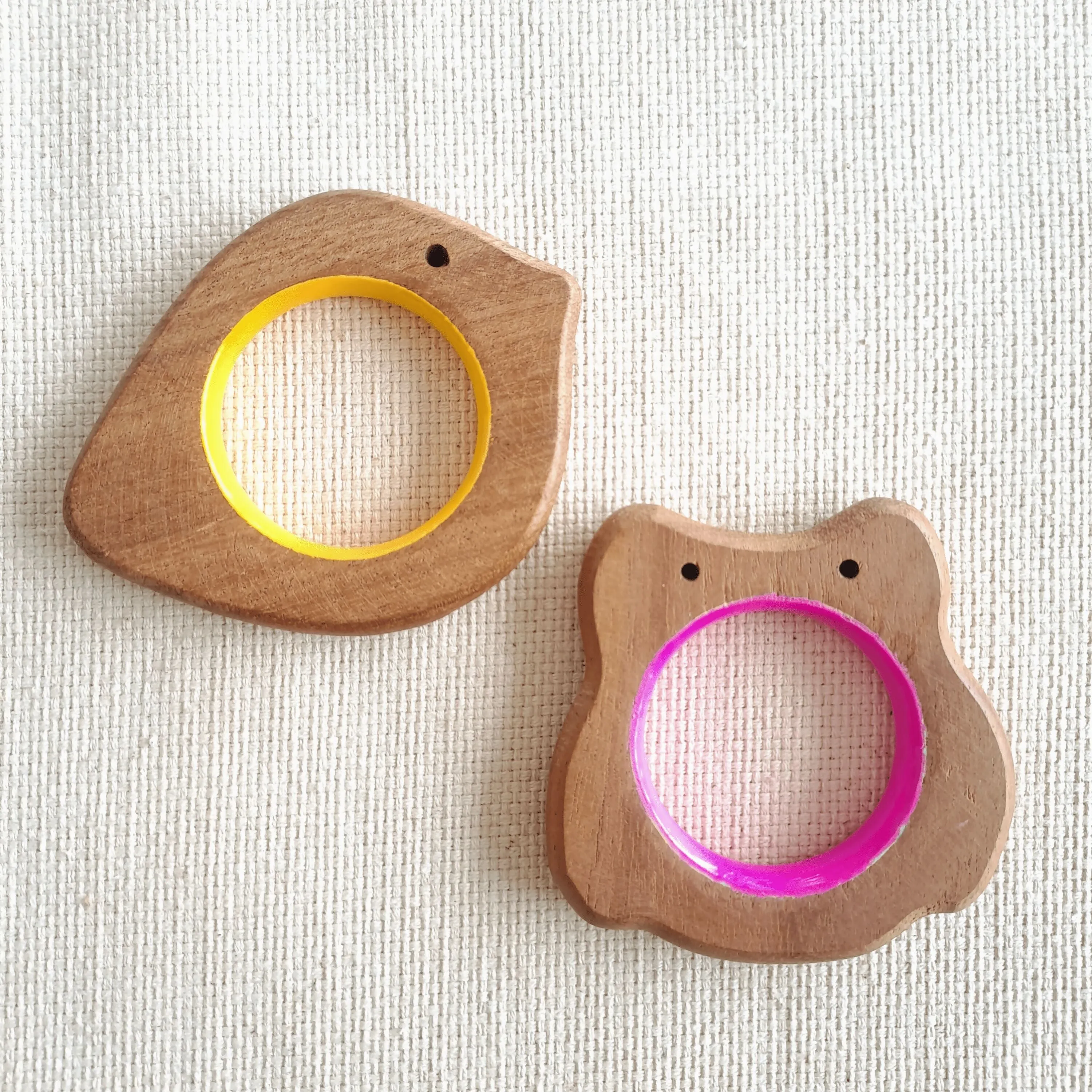 BABYCOV Cute Bird and Owl Natural Neem Wood Teethers for Babies | Natural and Safe | Goodness of Organic Neem Wood | Both Chewing and Grasping Toy | Set of 2 (Age 4  Months)