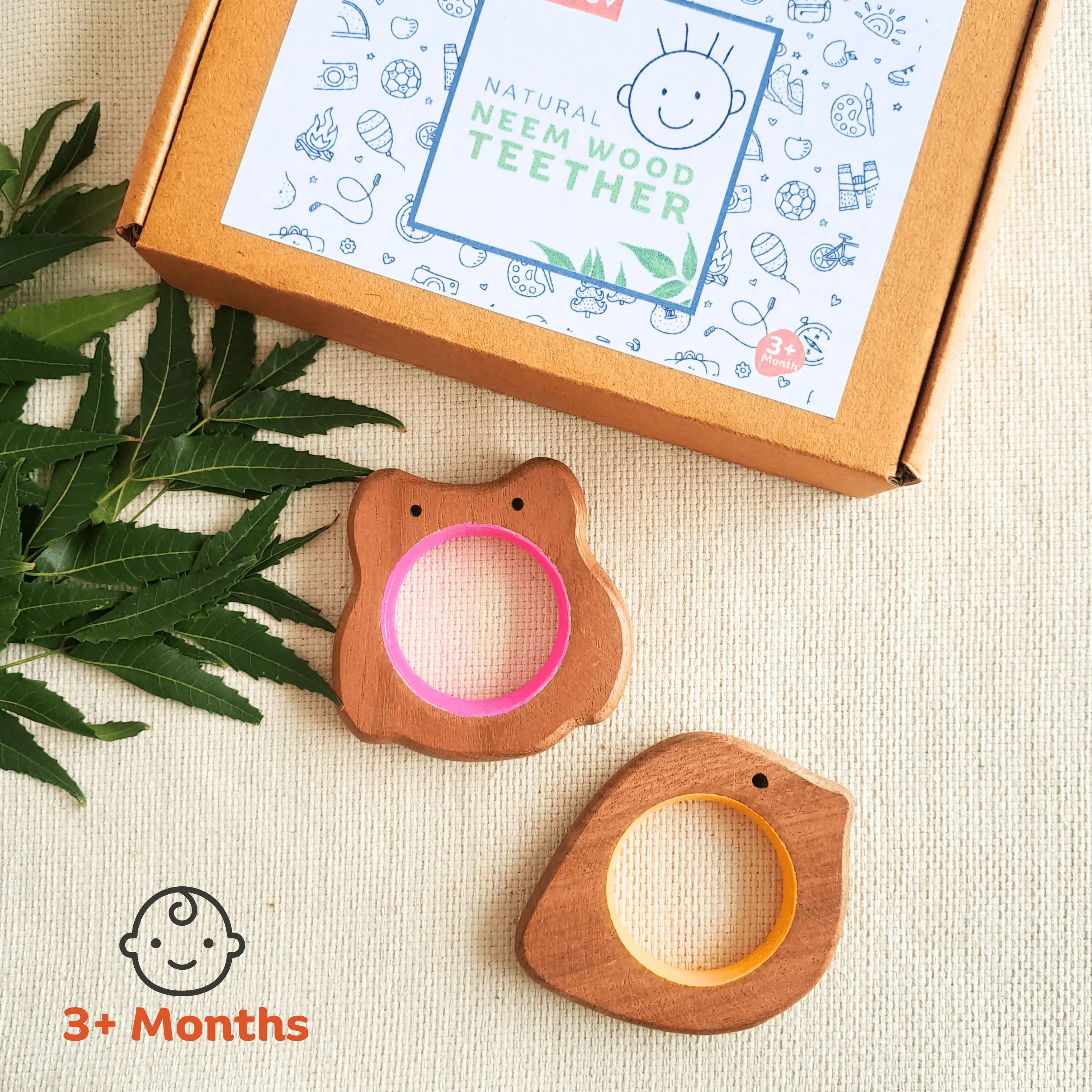 BABYCOV Cute Bird and Owl Natural Neem Wood Teethers for Babies | Natural and Safe | Goodness of Organic Neem Wood | Both Chewing and Grasping Toy | Set of 2 (Age 4  Months)