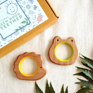 BABYCOV Cute Frog and Porcupine Natural Neem Wood Teethers for Babies | Natural and Safe | Goodness of Organic Neem Wood | Both Chewing and Grasping Toy | Set of 2 (Age 4  Months)