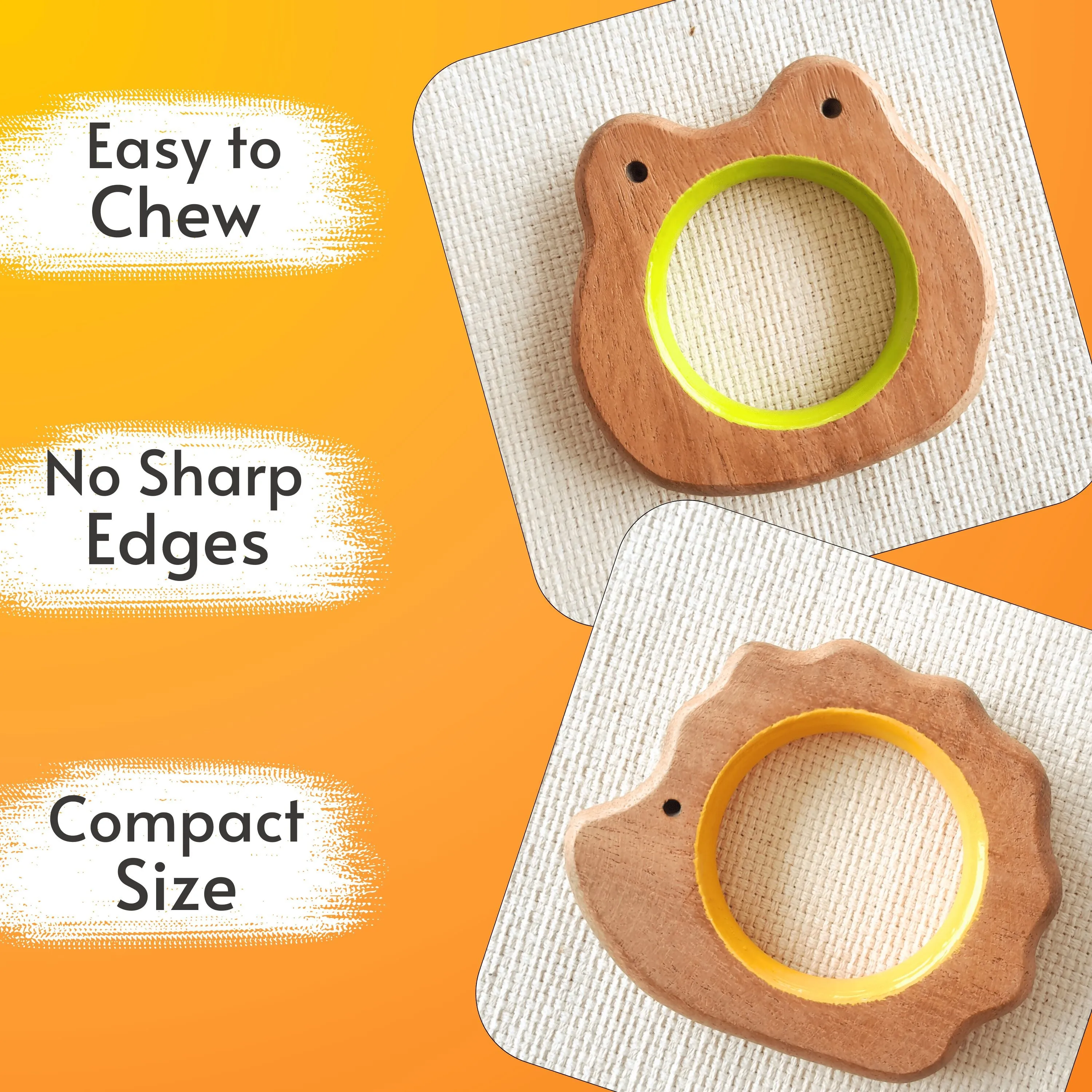 BABYCOV Cute Frog and Porcupine Natural Neem Wood Teethers for Babies | Natural and Safe | Goodness of Organic Neem Wood | Both Chewing and Grasping Toy | Set of 2 (Age 4  Months)