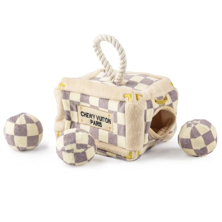 Checker Chewy Vuiton Trunk Activity House Dog Toy