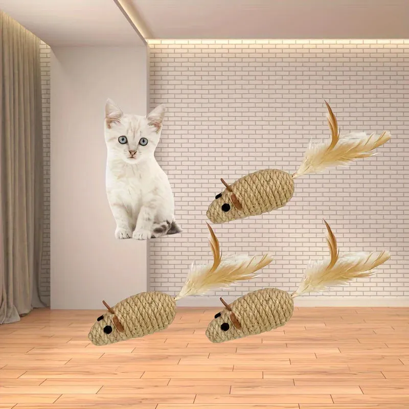 Durable Sisal Cat Toy Mice, Interactive Plush Kitten Toys, 1-4 Piece Set