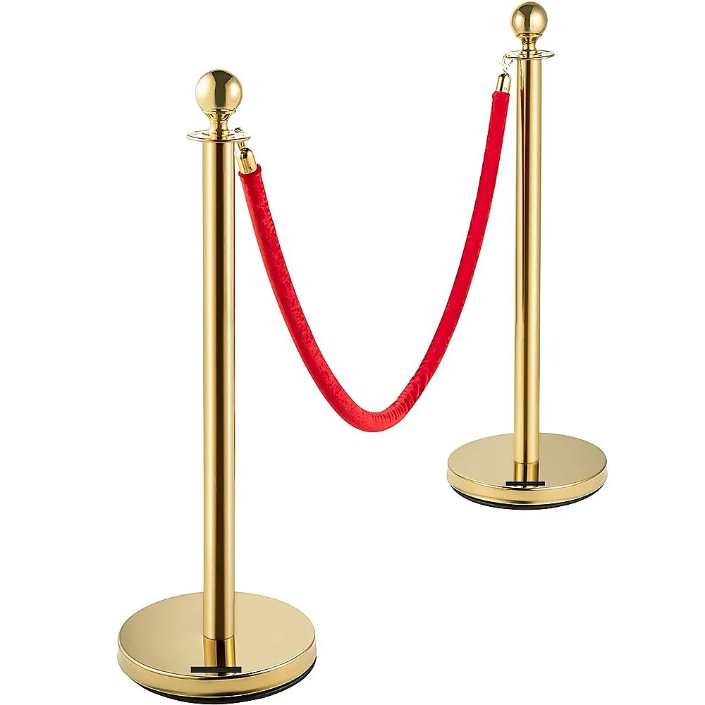 Gold Waterproof Crowd Control Bollards 4 Set   3 Velvet Ropes