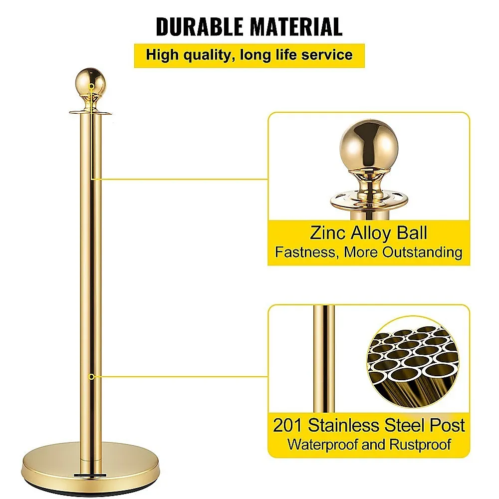 Gold Waterproof Crowd Control Bollards 4 Set   3 Velvet Ropes