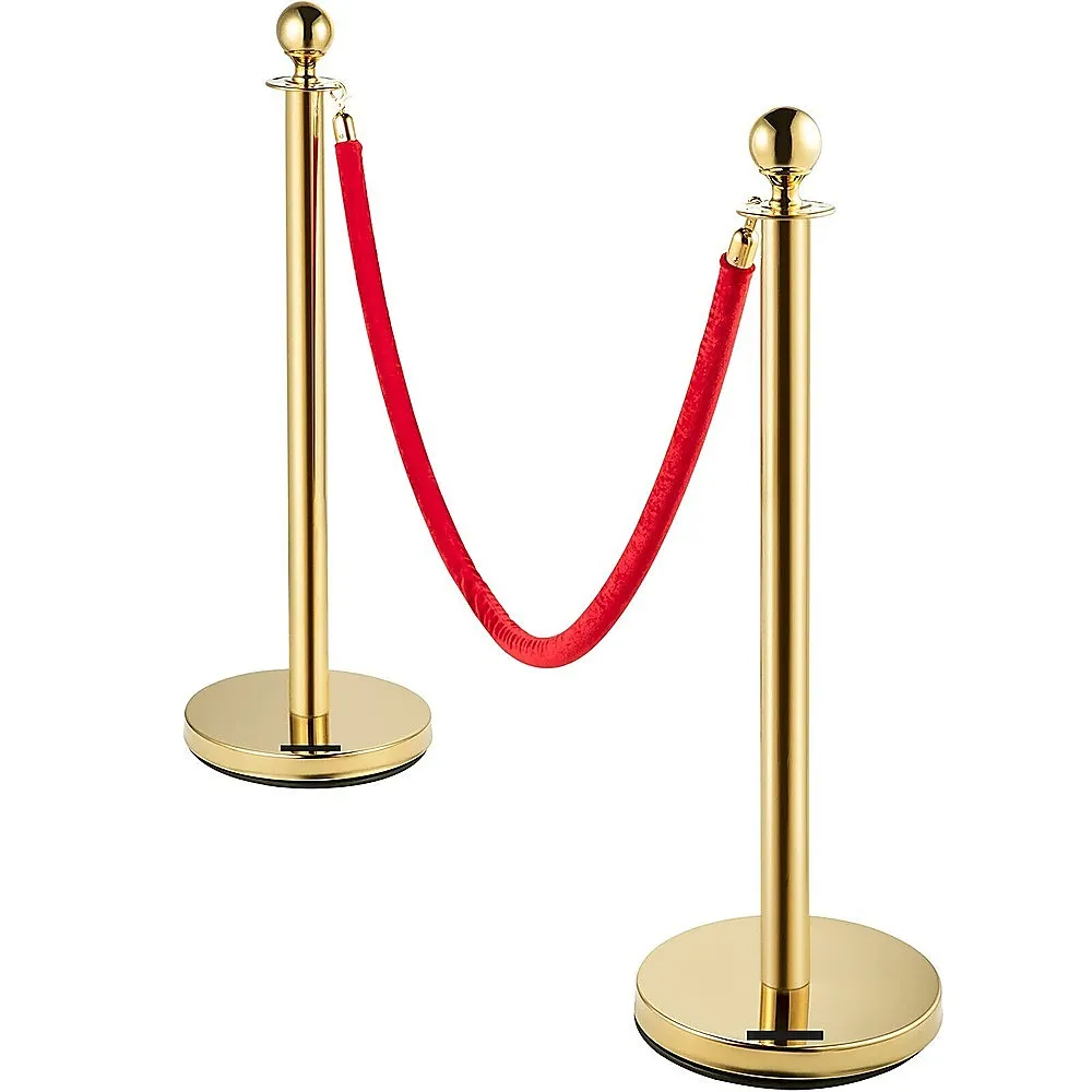 Gold Waterproof Crowd Control Bollards 4 Set   3 Velvet Ropes