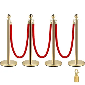 Gold Waterproof Crowd Control Bollards 4 Set   3 Velvet Ropes