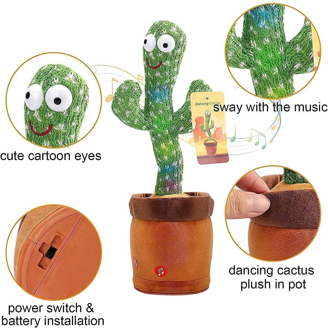 HILLSTAR Dancing Cactus Talking Toy, Cactus Plush Rechargeable Toy, Wriggle & Singing Recording Repeat What You Say Funny Education Toys for Babies Children Playing, Home Decorate (Cactus Toy)