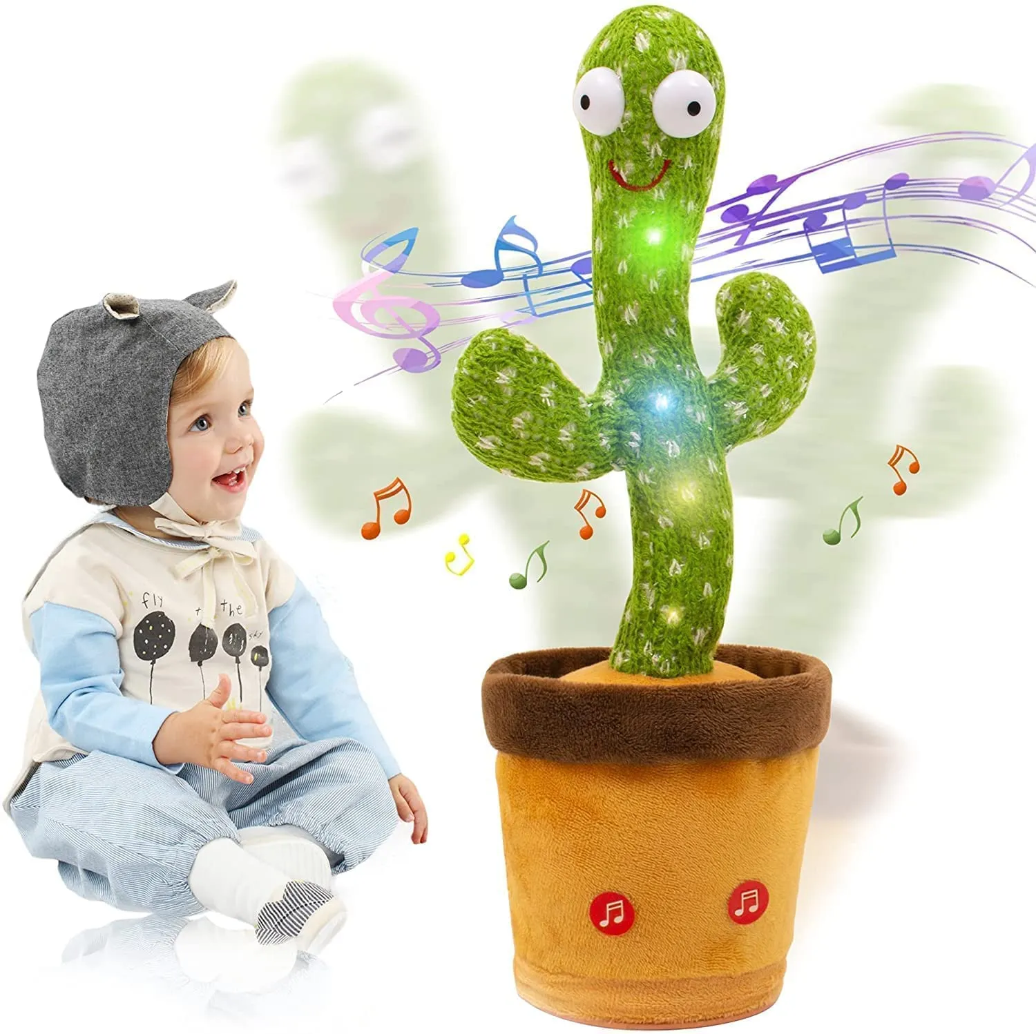 HILLSTAR Dancing Cactus Talking Toy, Cactus Plush Rechargeable Toy, Wriggle & Singing Recording Repeat What You Say Funny Education Toys for Babies Children Playing, Home Decorate (Cactus Toy)