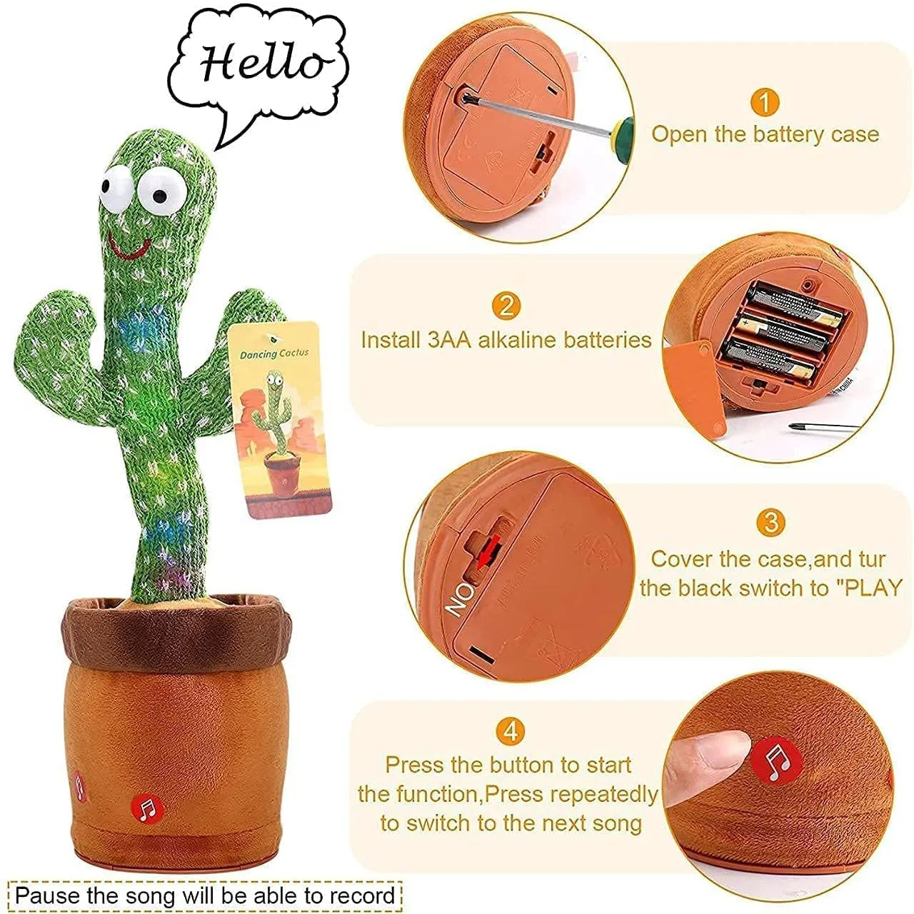 HILLSTAR Dancing Cactus Talking Toy, Cactus Plush Rechargeable Toy, Wriggle & Singing Recording Repeat What You Say Funny Education Toys for Babies Children Playing, Home Decorate (Cactus Toy)