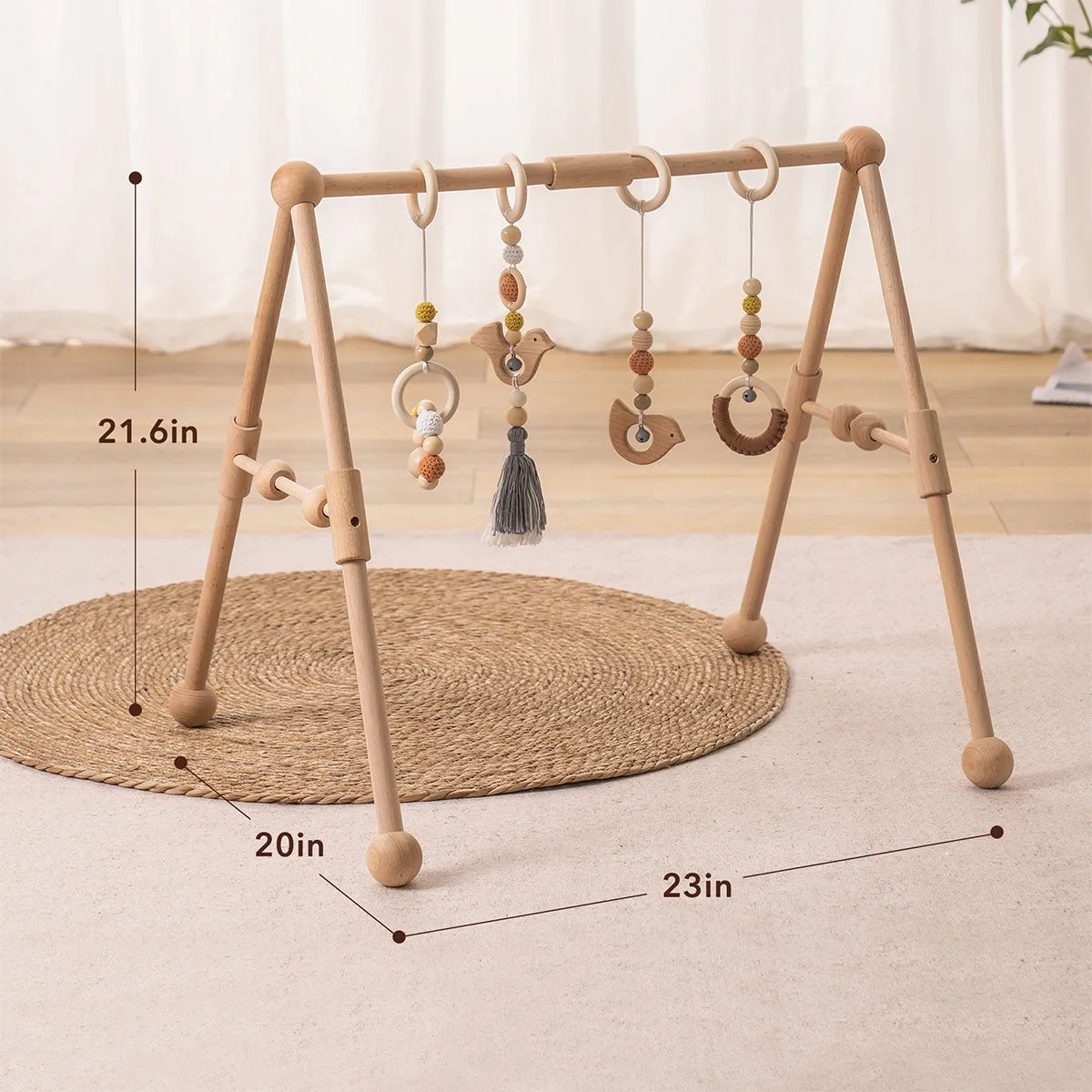 ROBUD Wooden Baby Gym with 4 Toys