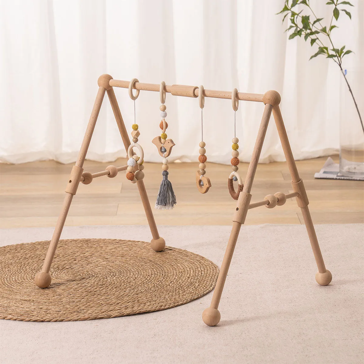 ROBUD Wooden Baby Gym with 4 Toys