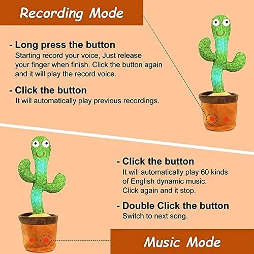 Storio Toys Dancing Cactus Talking Toy, Cactus Plush Toy, Wriggle & Singing Recording Repeat What You Say Funny Education Toys for Babies Children Playing, Home Decorate