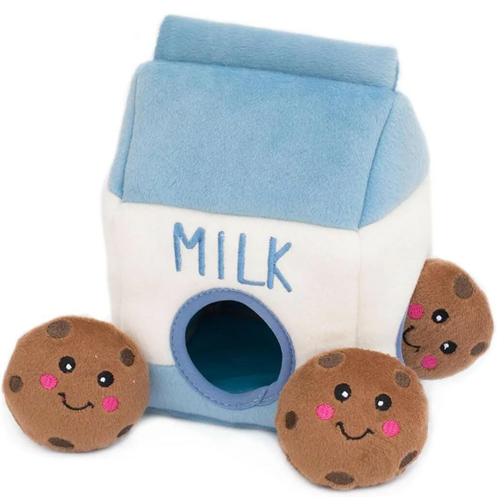 Zippy Paws Burrow Interactive Squeaky Hide and Seek Plush Milk and Cookies Toy for Dogs